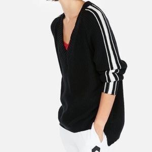 Express Black V Neck Sweater w/ Striped Sleeves